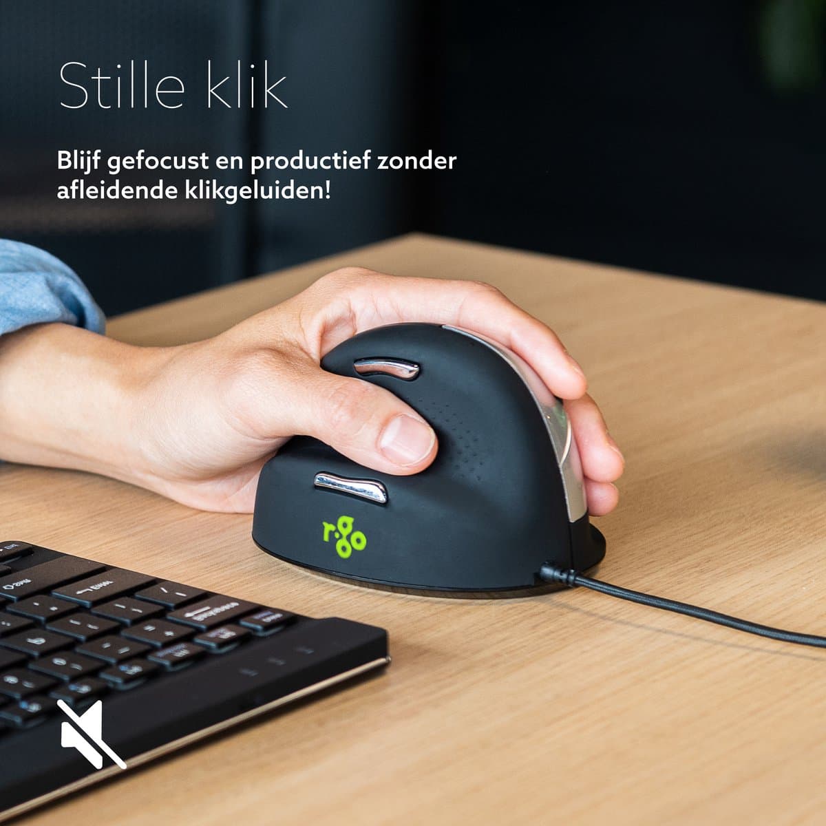 R-Go HE - Ergonomische Muis voor Linkshandig - Break software - USB - Verticaal - Zwart thumbnail 5