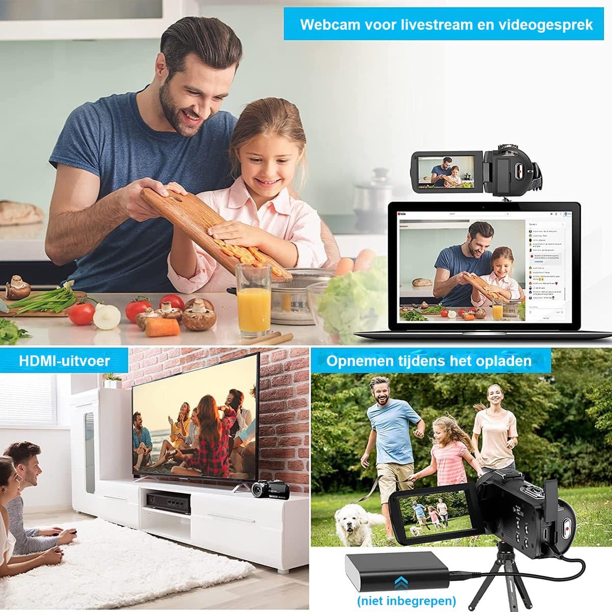 Digitale Camcorder voor Beginners - Full HD Videocamera voor YouTube en Vlogging - Inclusief Extra Batterijen - Handheld Video Recorder met Beeldstabilisatie - 3 Inch LCD Scherm - Draagbaar en Gebruiksvriendelijk thumbnail 6