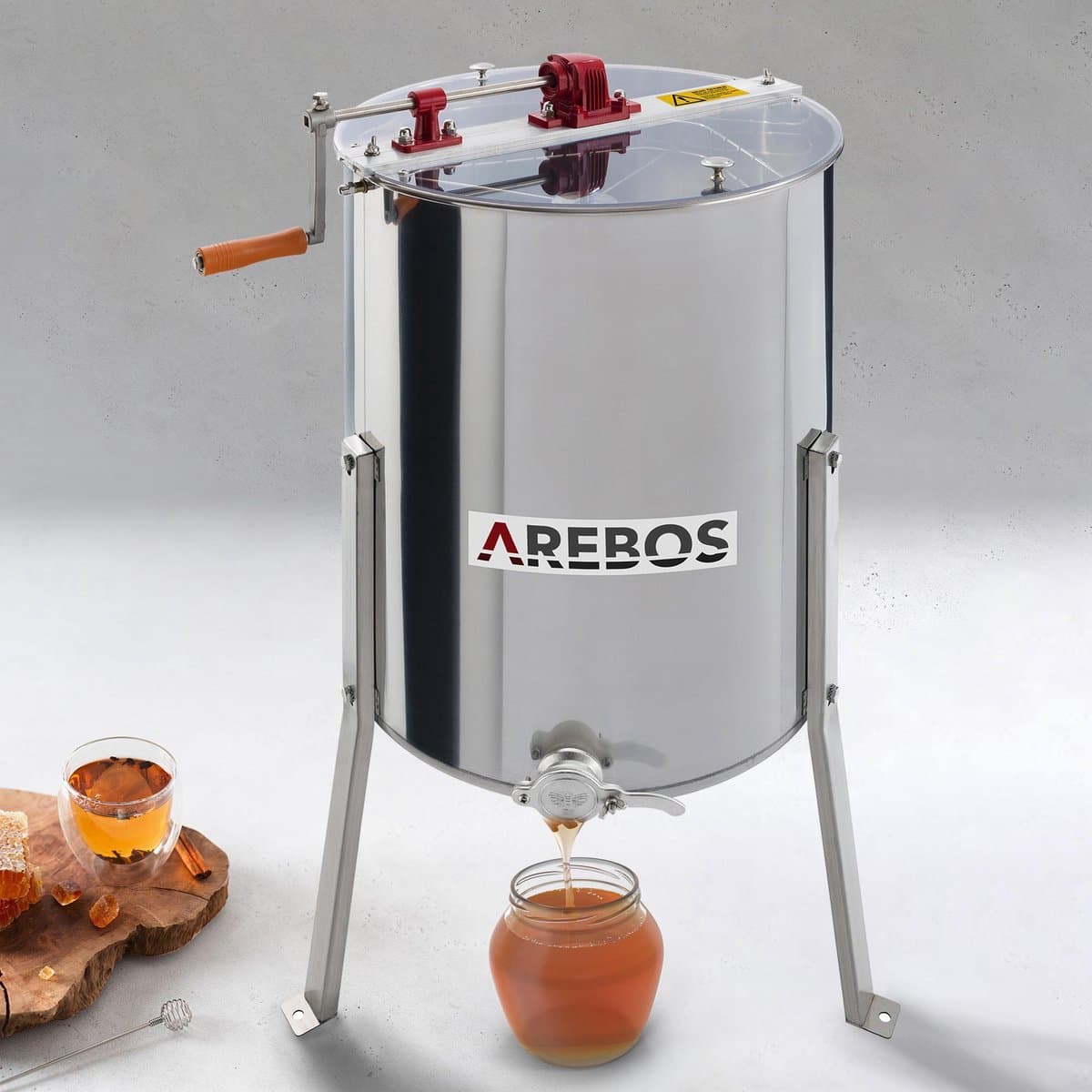 AREBOS Honing Extractor - Honing Centrifuge - Roestvrij Staal - Handmatig - voor 4 honingraatjes 26 x 42cm thumbnail 6