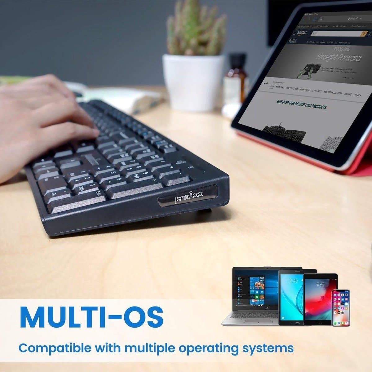 Perixx Periboard 810 - Bluetooth toetsenbord - stille toetsen - Full Size - QWERTY/US - Draadloos toetsenbord thumbnail 2