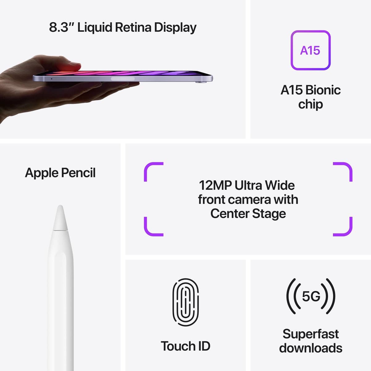 Apple iPad mini (2021) - 8.3 inch - WiFi + 5G - 64GB - Paars - 6e generatie thumbnail 6