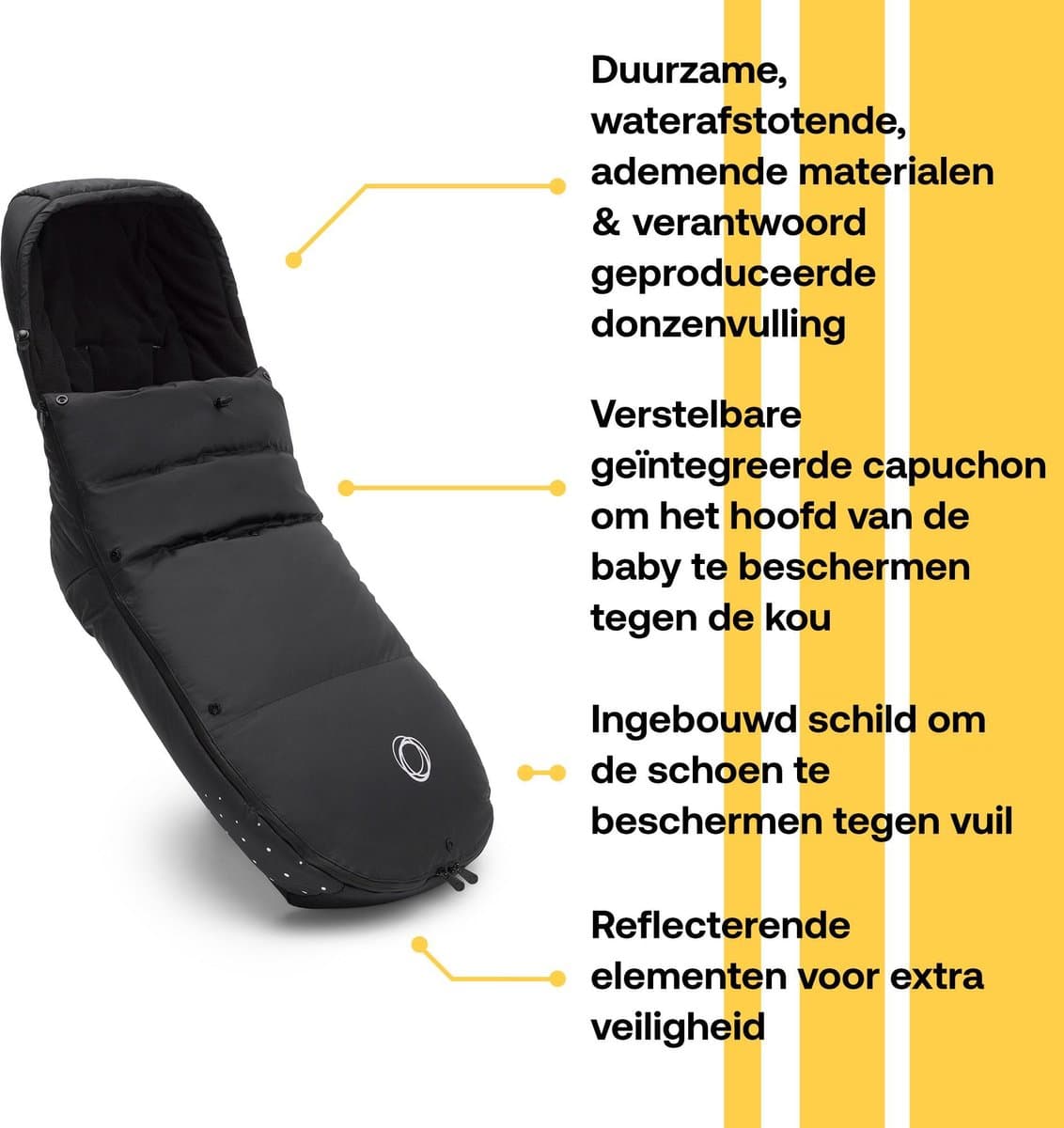 Bugaboo Winter Performance Voetenzak, Must-Have Kinderwagen Accessoire Met Kap, Schoenenschild en Tweeweg Rits in Midnight Black thumbnail 2