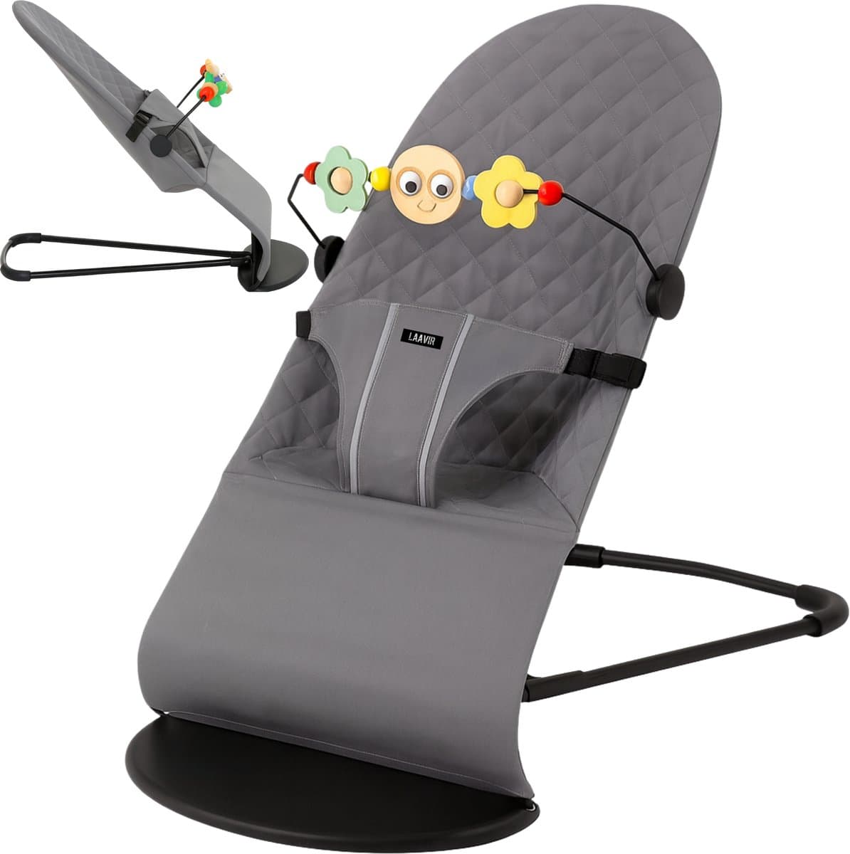 Laavir® Baby Wipstoel - Inklapbaar & Draagbaar - Verstelbare Rugleuning - Speelboog & Veiligheidsgordel - Grijs thumbnail 5