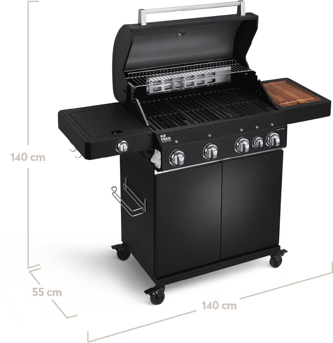 BURNHARD® 4 Branders gasbarbecue Big FRED Black Series 3 incl. achterbrander, keramische 900°C infraroodbrander, zijkookplaat, gietijzeren grillrooster + uitklapbare zijtafels thumbnail 3