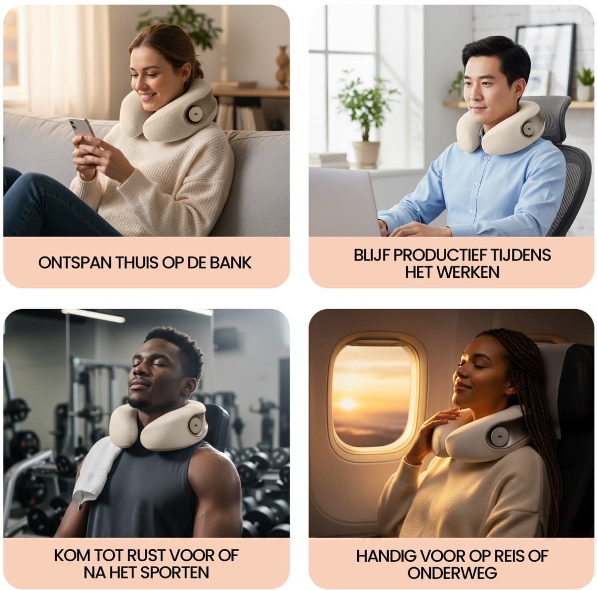Home Vibes® Nekmassage Apparaat – Massage Nekkussen – Massage Apparaat – Memory Foam - Vaderdag Cadeau - Draadloos - Reiskussen - 3 Massage Standen – 2 Hitte Niveaus - Licht Apricot thumbnail 5