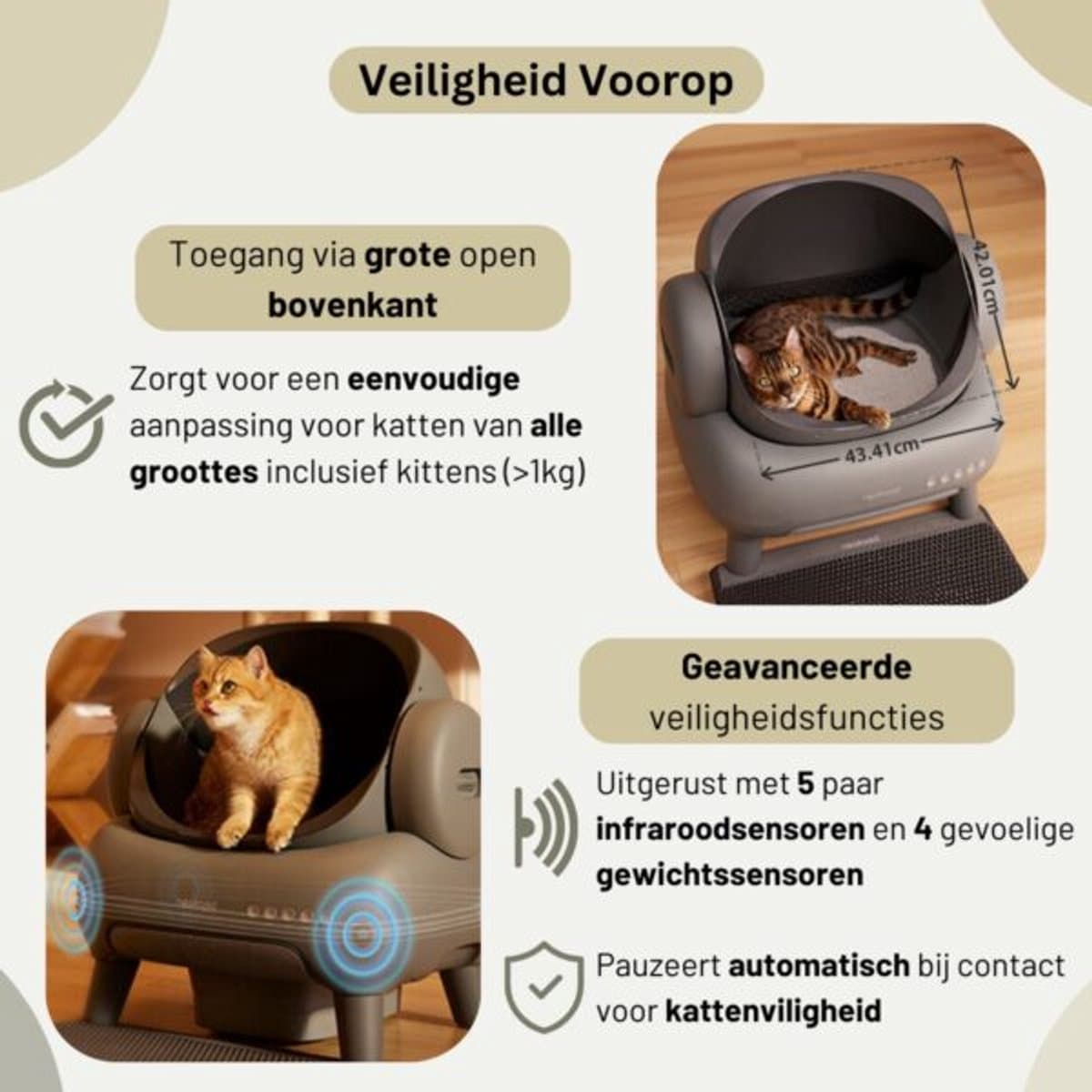 Neakasa M1 Zelfreinigende Kattenbak XXL – Automatische Kattenbak met App – Boven Open – Geurvrij & Hygiënisch – Voor Meerdere Katten – Inclusief Kattenbakmat – Grote Inhoud – Slimme Kattenbak - met App - Grijs thumbnail 8