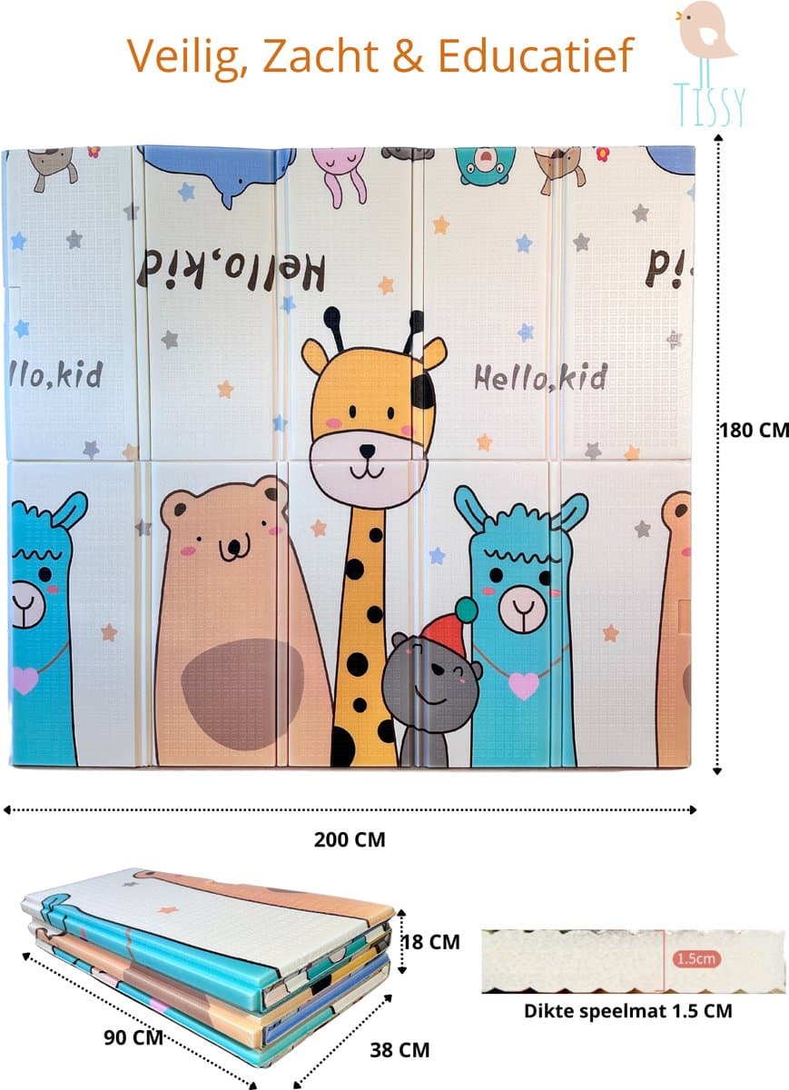 Tissy® Opvouwbare Baby Speelmat - Speelkleed- Kruipmat - 1.5CM dik - Krabbelmat - DUBBELZIJDIG Speelkleed incl. opbergtas - EXTRA DIK - 180x200x1,5cm thumbnail 5