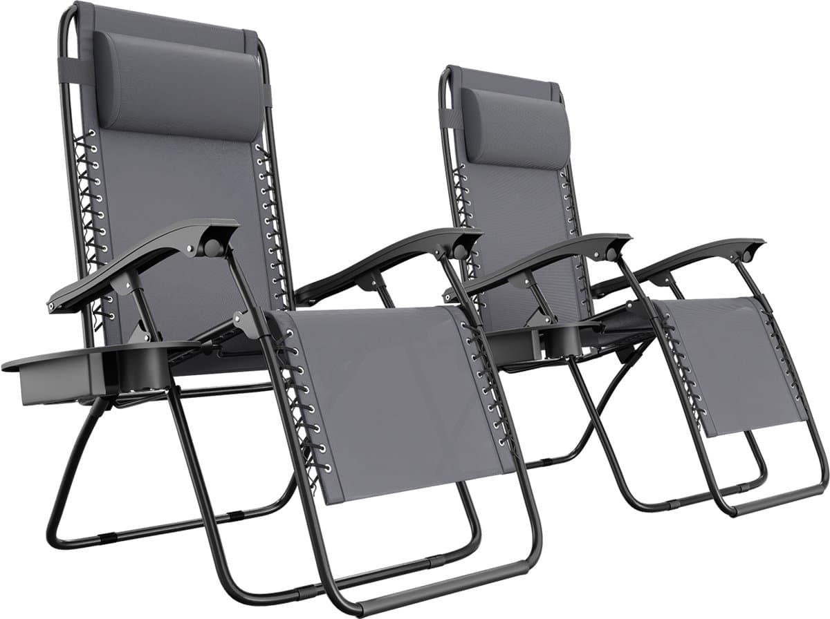 LifeGoods Opvouwbare Tuinstoelen - 2 Stuks - Ligstoel Tuin - 30°-90° Verstelbaar - Metaal - Donkergrijs