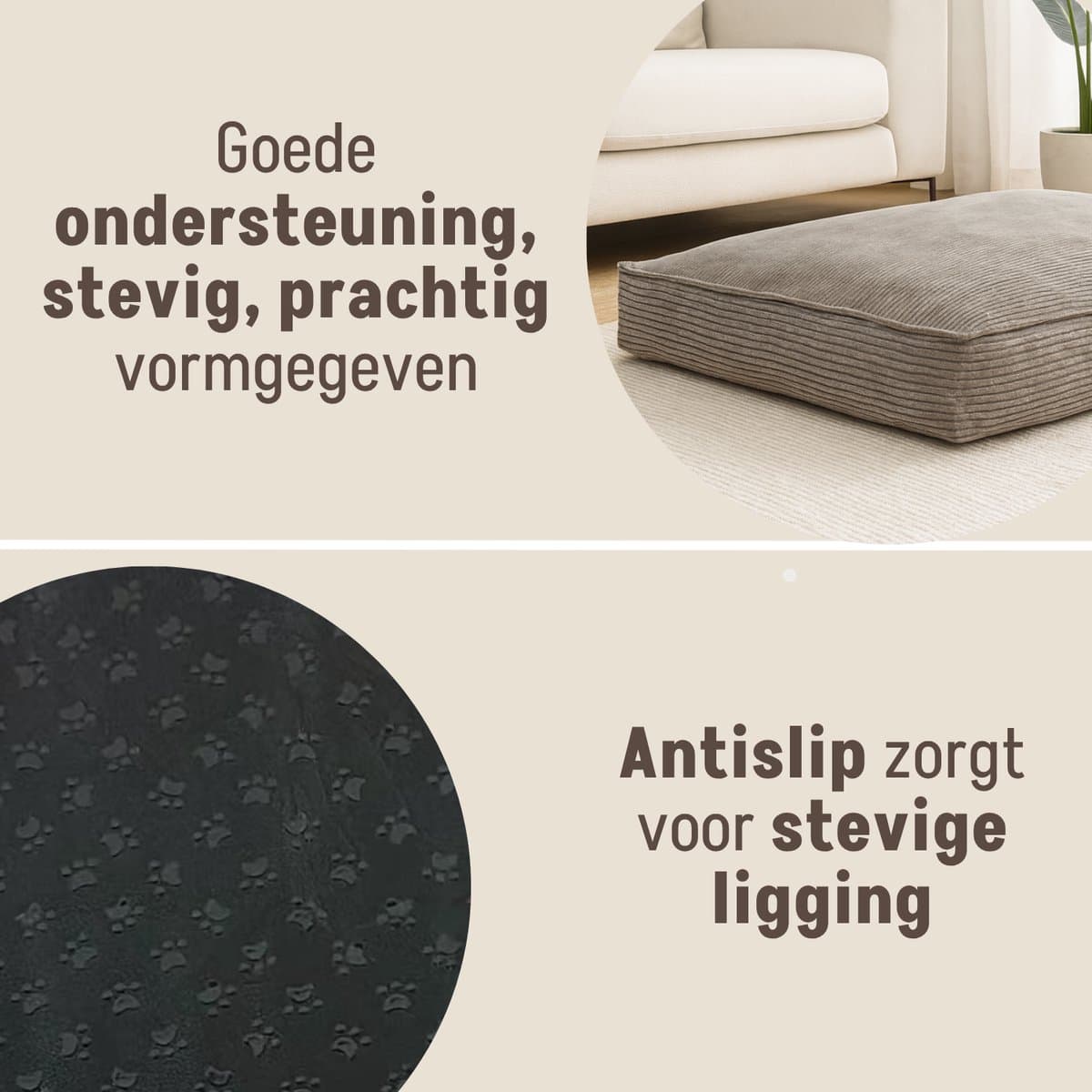 By Cee Cee Orthopedisch Hondenkussen - Hondenmand Met Wasbare Hoes- Geschikt Als Benchkussen & Hondenbed XXL - Foam Flakes Vulling - Ribstof Mokka Taupe - 120x80x18cm - Arlo thumbnail 7