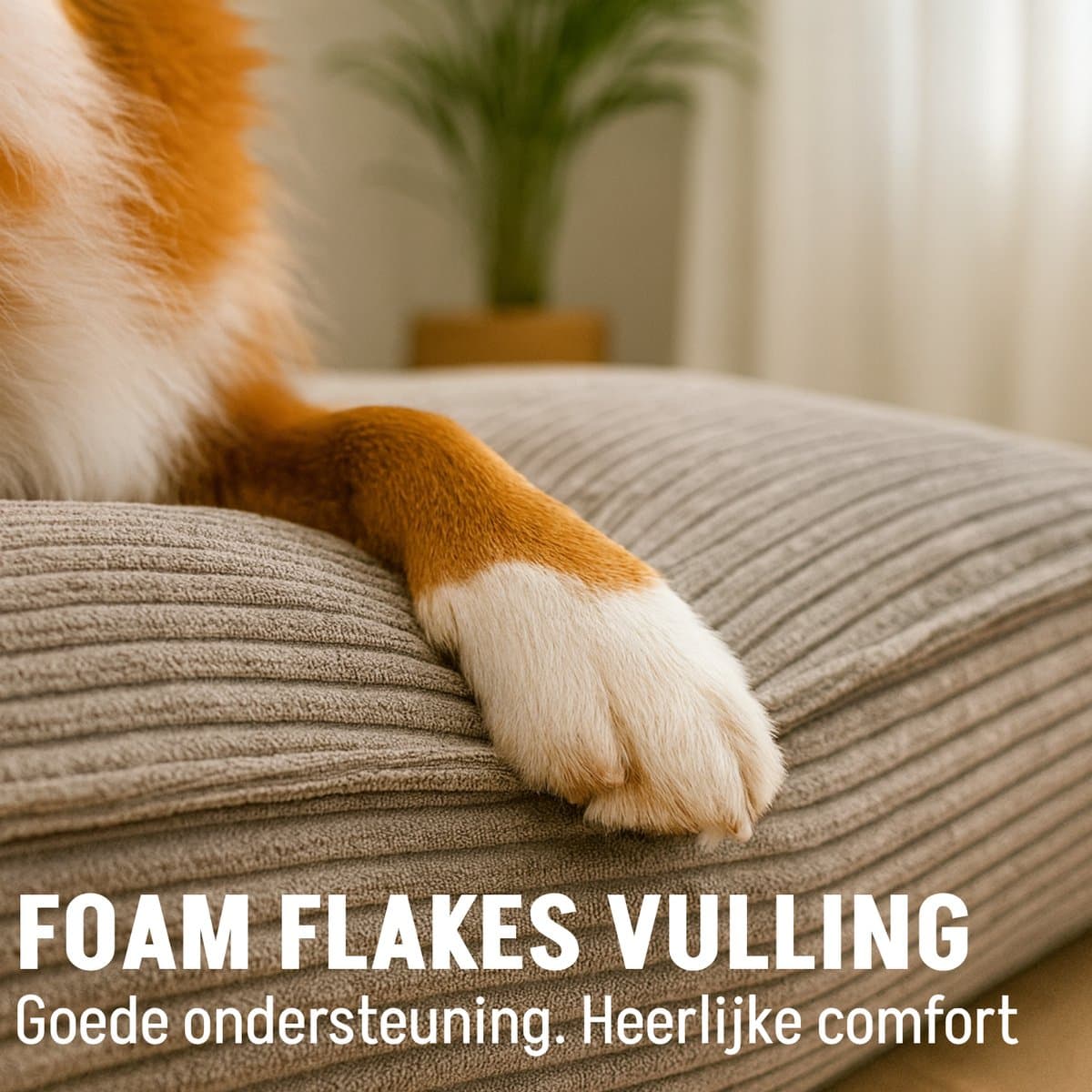 By Cee Cee Orthopedisch Hondenkussen - Hondenmand Met Wasbare Hoes- Geschikt Als Benchkussen & Hondenbed XXL - Foam Flakes Vulling - Ribstof Mokka Taupe - 120x80x18cm - Arlo thumbnail 4