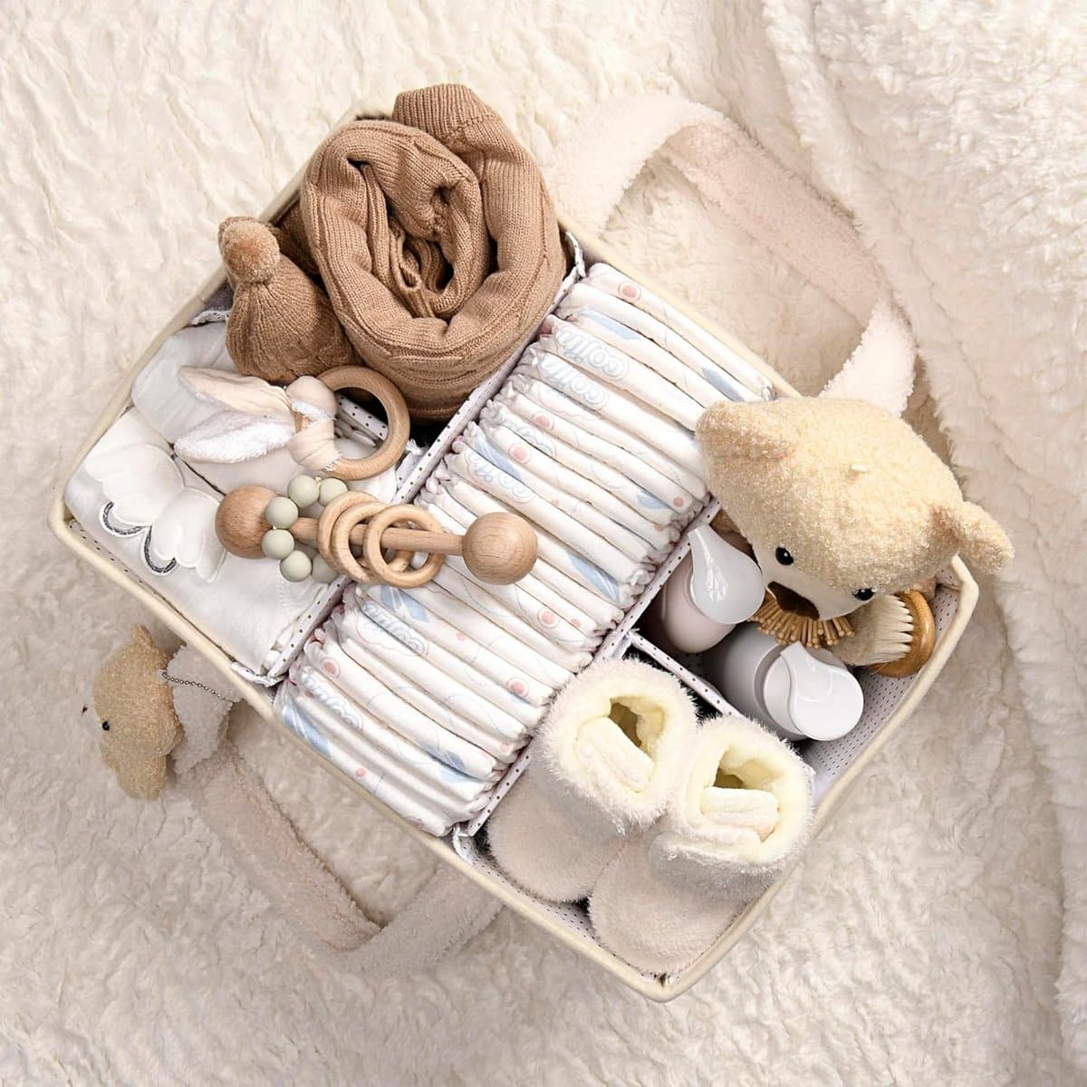 Luiertas - Luiermand - Luiermandje - Speelgoedmand - Luiermand voor Babykameraccessoires - Luier Organizer -Zwangerschapscadeaus -Met handvat- Opbergmand voor babyluiers en doekjes - Organizerr - Kraamcadeau -beige thumbnail 6