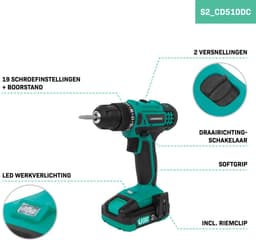 Productfoto van VONROC Accuboormachine 20V: 19+1 standen, 2x accu