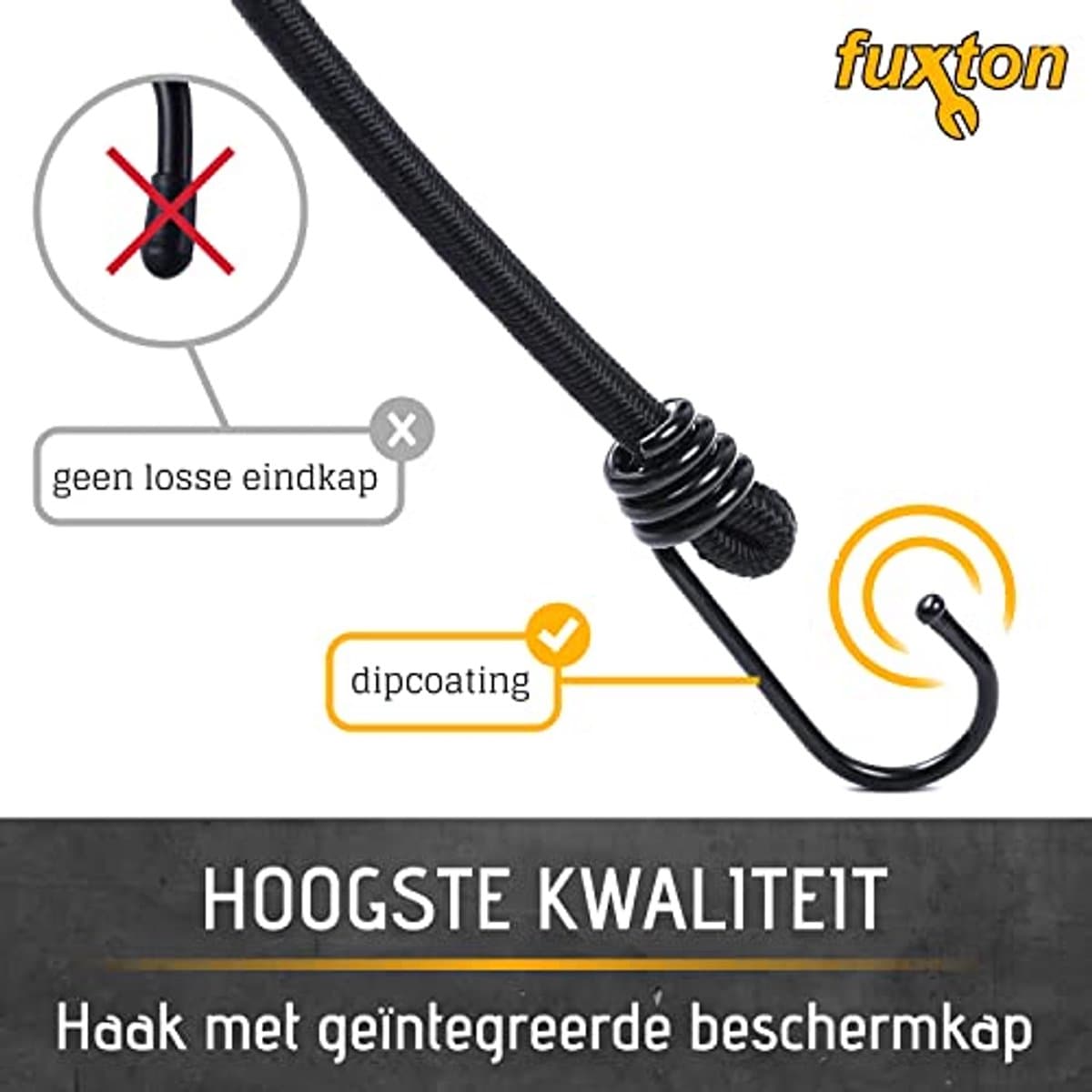 Set van 10 Spanschroeven met Haken - 100cm Zwart voor Dakdragers, Fiets, Auto, Tent thumbnail 4