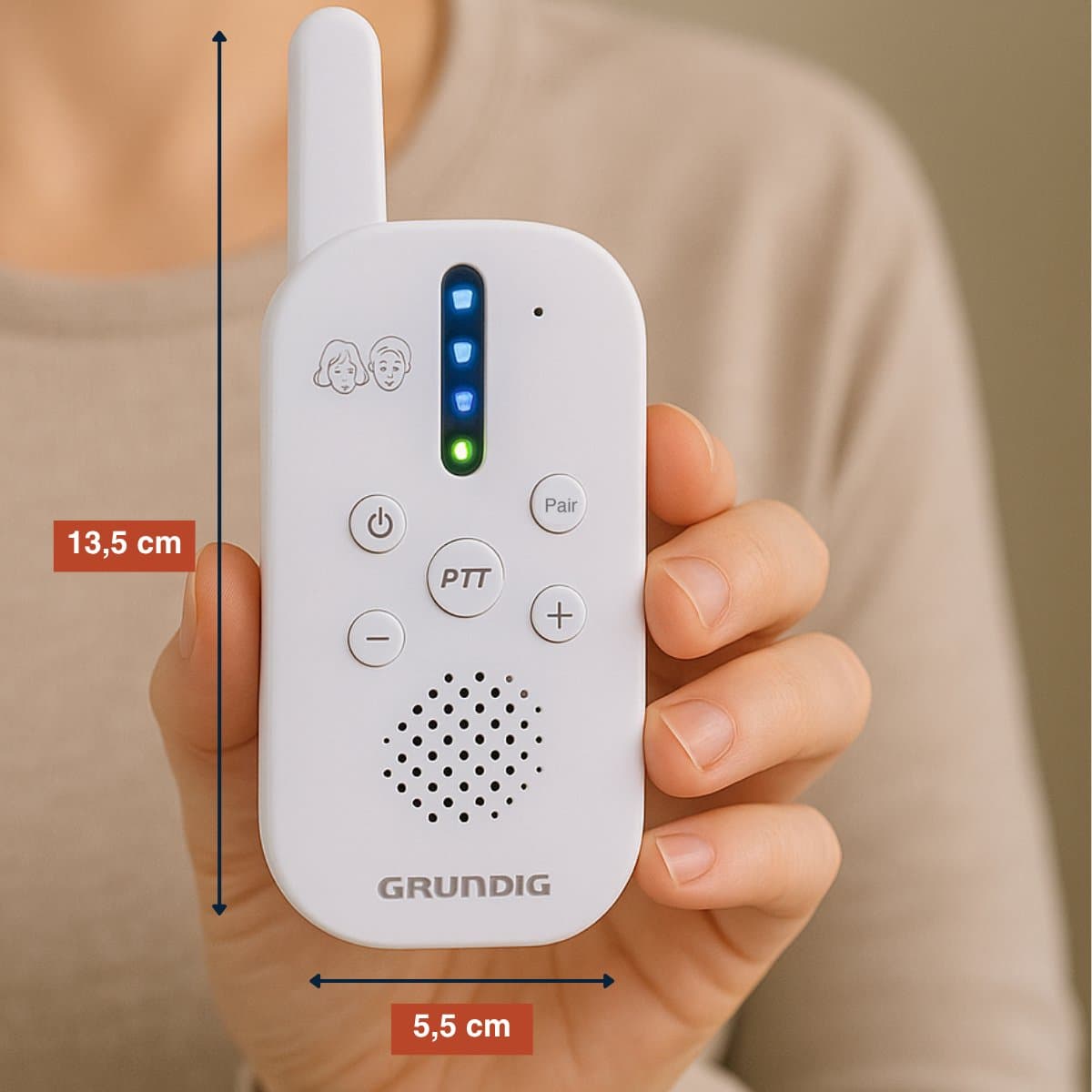 Grundig DECT Audio Babyfoon - Baby Monitor met 150M bereik - Ouder- en Babyunit - met LED Geluidsindicatie en Terugspreekfunctie - Babykamer Accessoires - Wit thumbnail 3