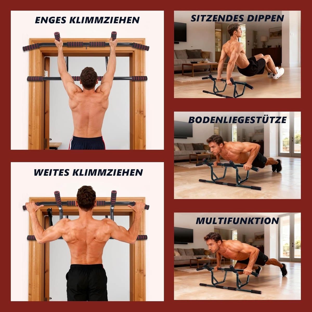 NETTLIFE Pull Up Bar - Pull-upstang voor deurkozijn - 140kg Draagkracht - met gewatteerde antisliphandgrepen - Optrekstang Wandmontage - Trainingsapparaat voor deurkozijn 80-90 cm - Pull Up Station voor Thuis Sporten - Thuis Fitness - zwart thumbnail 2