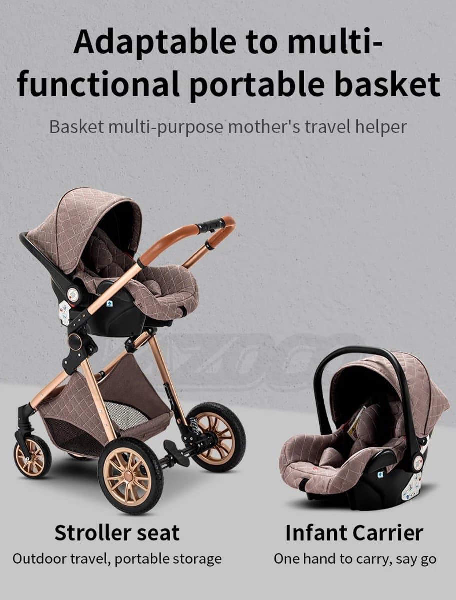Luxe Multifunctionele 3-in-1 Combi Kinderwagen – Kwalitatieve Buggy – Opklapbare Wandelwagen – Khaki – Incl. Autostoel thumbnail 6