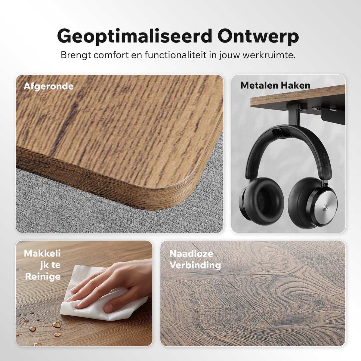 SENSE7 NOJO LIGHT - Zit Sta Bureau - 140 cm x 70 cm - Elektrisch bureau - Verstelbare bureau - Elektrische Hoogteverstelling, Hoogte 72-118 cm, Intelligent Bedieningspaneel, Donkerbruin thumbnail 8