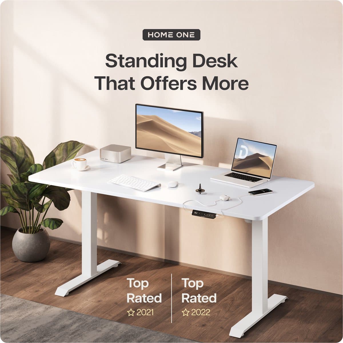 Desktronic HomeOne Zit-sta Bureau Elektrisch In Hoogte Verstelbaar Frame Wit Voor 120x60-180x80cm Bureaublad thumbnail 4
