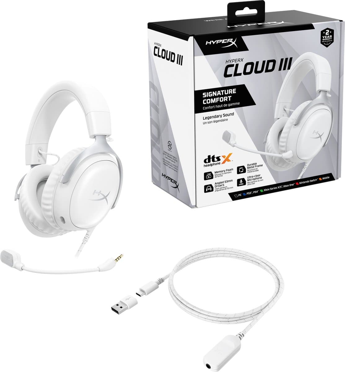 HyperX Cloud III Gaming Headset - PC, PS5, Xbox Series X|S - Nintendo, Steamdeck - (White) thumbnail 7