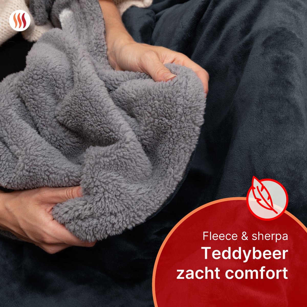 Seranova Elektrische Deken XXL - 180x160 cm - 2 Persoons Bovendeken - Warmtedeken - Dubbelzijdig Fleece Sherpa - Antraciet Grijs thumbnail 4