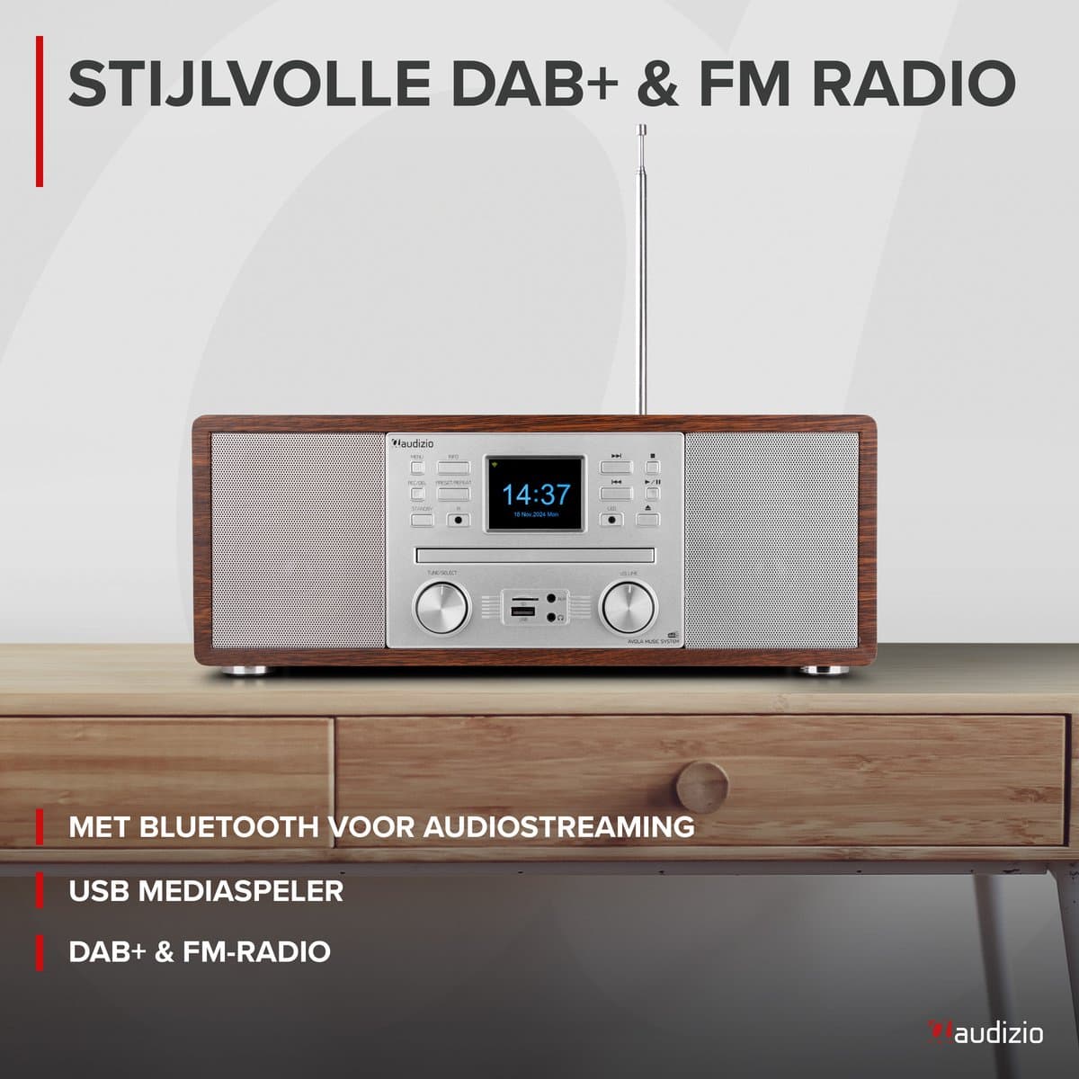 Internetradio - Audizio Avola alles-in-één radio met Bluetooth - DAB+/FM - CD speler - Zilver thumbnail 2