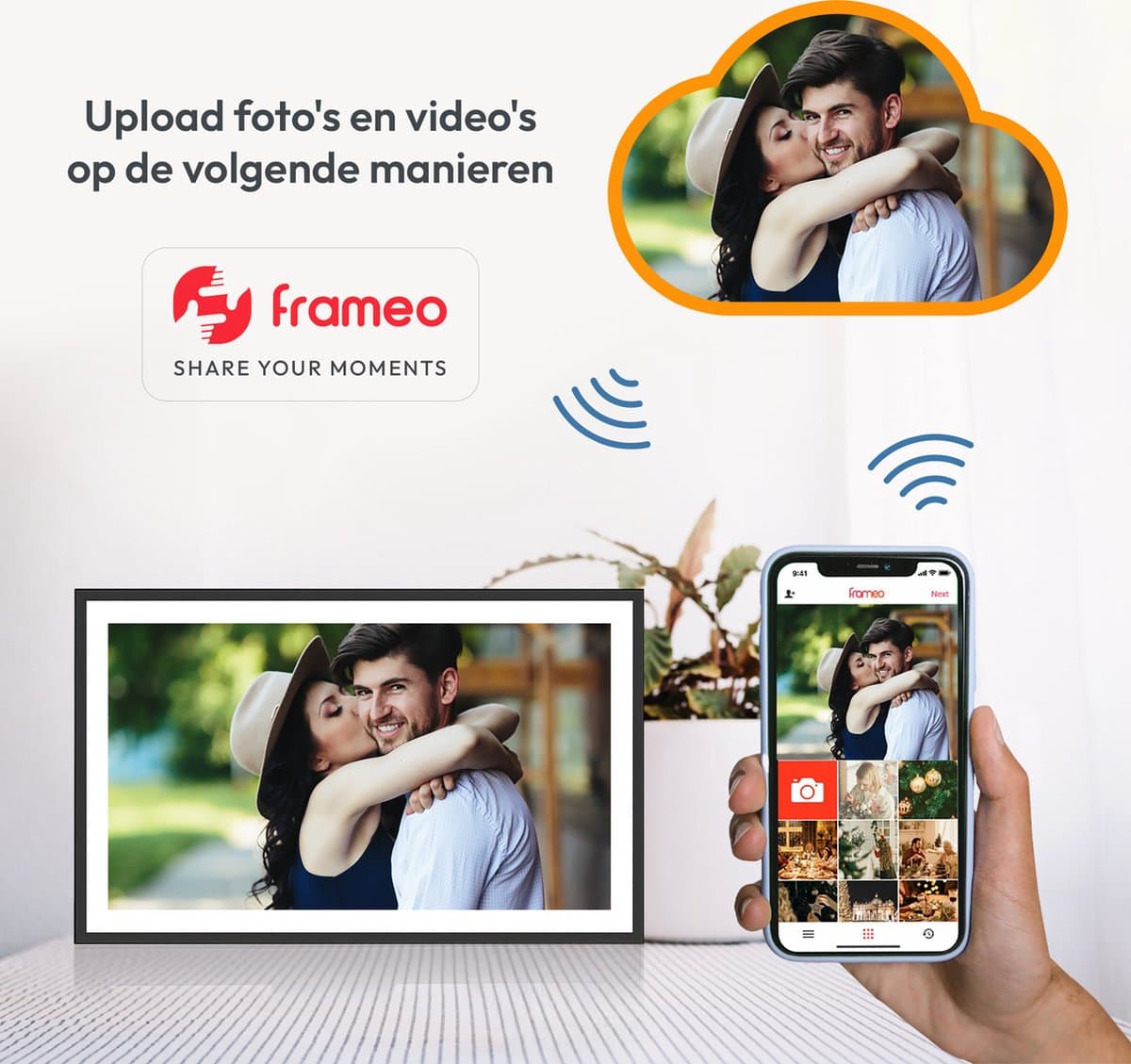Digitale fotolijst met WiFi en Frameo App - 15.6 inch HD+ IPS Display - Fotokader met Touchscreen - 32GB - Zwart/Wit - frameo digitale fotolijst - digitale fotokader - digitaal fotolijstje thumbnail 2