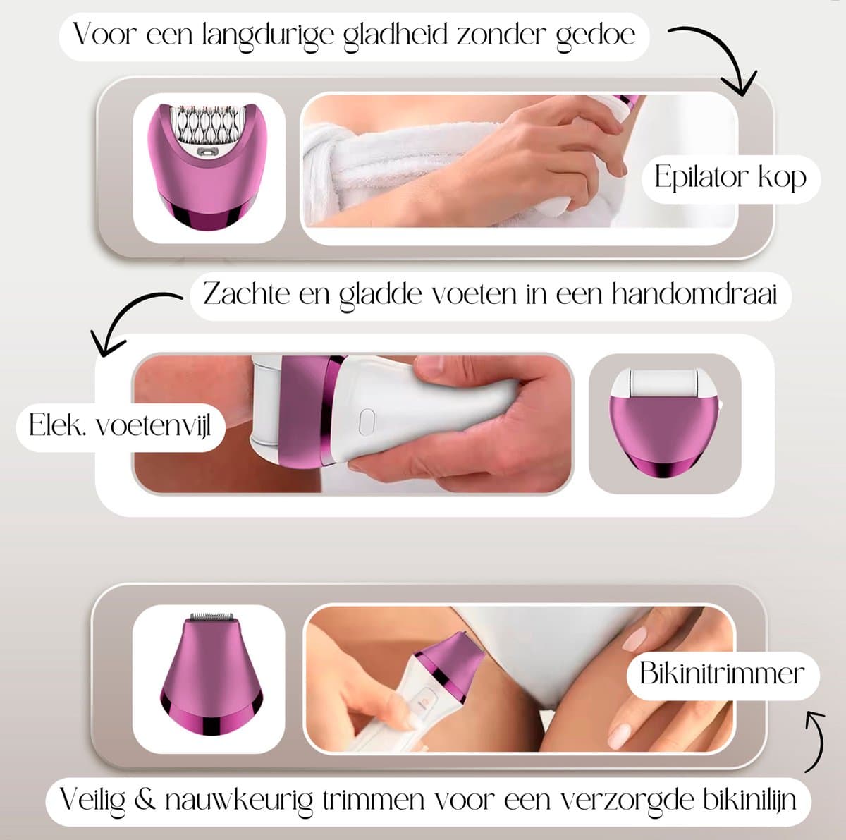 Sansbeauté® 6-in-1 Ladyshave - Gezicht - Oksels - Benen - Bikinilijn - Scheerapparaat Vrouw - Epilator - Epileerapparaat Dames - Trimmer Vrouw Intiem - Bikinitrimmer - USB Oplaadbaar thumbnail 2