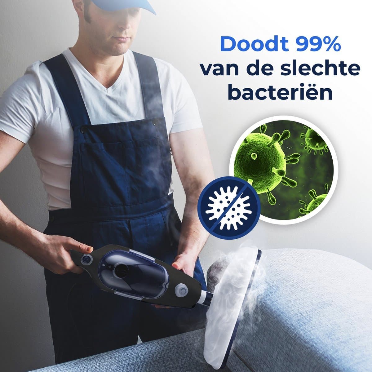 Stoomreiniger 2 in 1 - Handstomer - Vlekkenreiniger - Met 8 Opzetstukken en 4 Microvezeldoeken - Bank, Vloer, Badkamer en Tapijt Reinigen - Zwart thumbnail 8