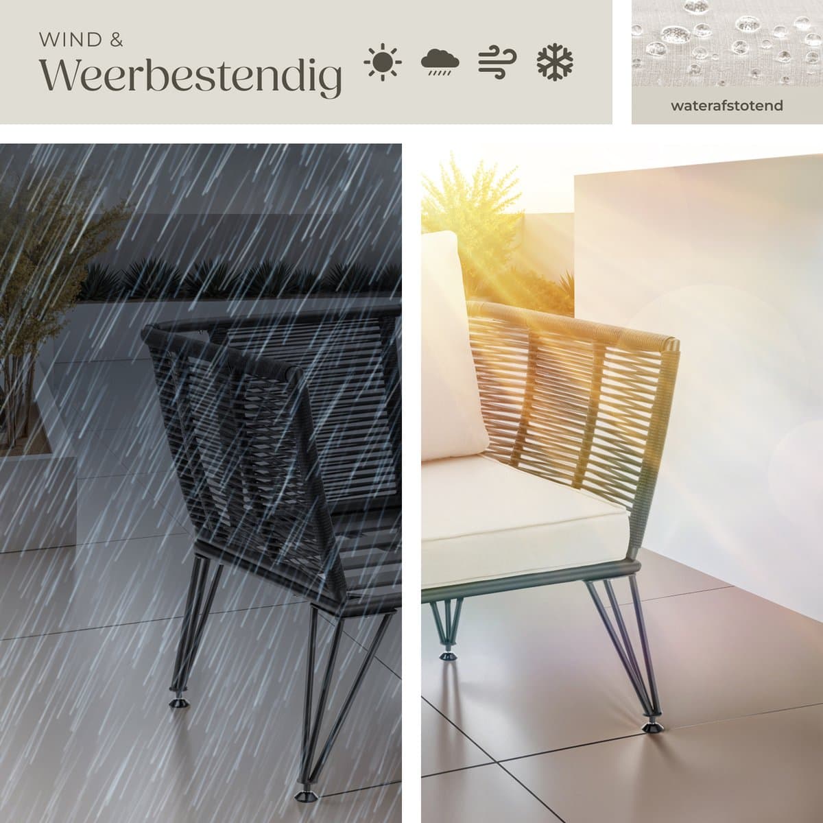 tectake® Loungestoelen Sundo - 2 Fauteuils voor Tuinset, Balkonset of Terras - Wicker Tuinstoelen Set in Rope-Design - Weerbestendig - Inclusief Kussens - Loungestoel Buiten - Loungeset Tuinmeubels thumbnail 8
