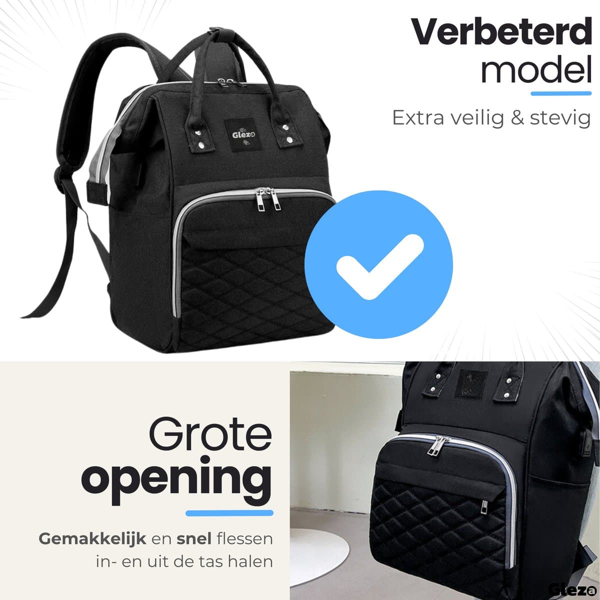 Mama Bag Luiertas Rugzak - 12 Vakken & Verzorgingstas - Zwart thumbnail 4