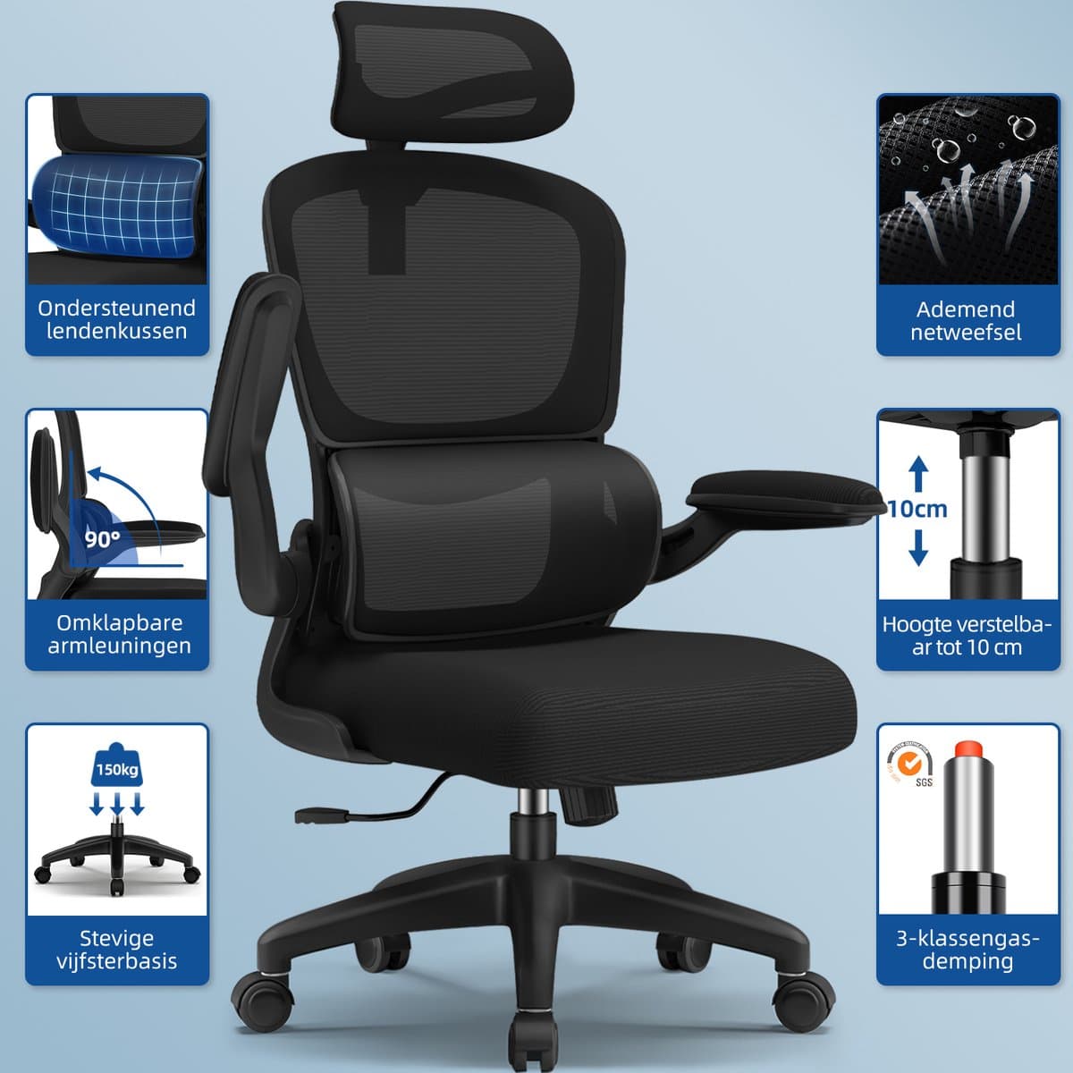 Elekiatech Bureaustoel - opklapbare armen, ergonomisch verstelbaar thumbnail 5
