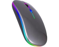 Bluetooth Muis - Draadloos - Extra Stil - 2.4Ghz - RGB LED-Belichting - 1600 DPI - Gaming Muis - Rechtshandig - Oplaadbaar - Geschikt voor alle Laptops - USB Hub