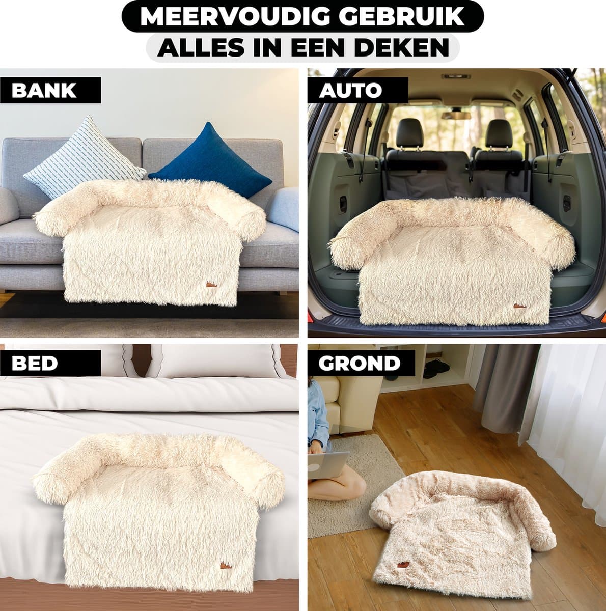 Lunspets - Hondendeken bank - Hondenmand - Hondenkussen - Afritsbaar - Wasbaar - Beige - 115 cm thumbnail 3