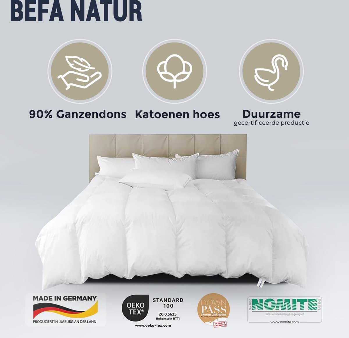 BEFA NATUR Dekbed Winter 135x200: 90% ganzendons, Made in Germany