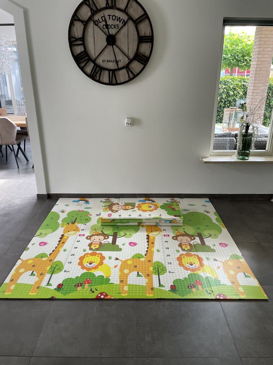 Speelmat Baby Kinderen - Speelkleed XL - Kruipmat - Foam - Dubbelzijdig - Opvouwbaar - 180 x 200 cm - Giraffe en Treintjes - 1,5 cm dik - inclusief opbergtas thumbnail 5