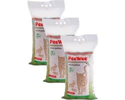 Productfoto van PeeWee houtkorrels kattenbakvulling 3 x 9 kg