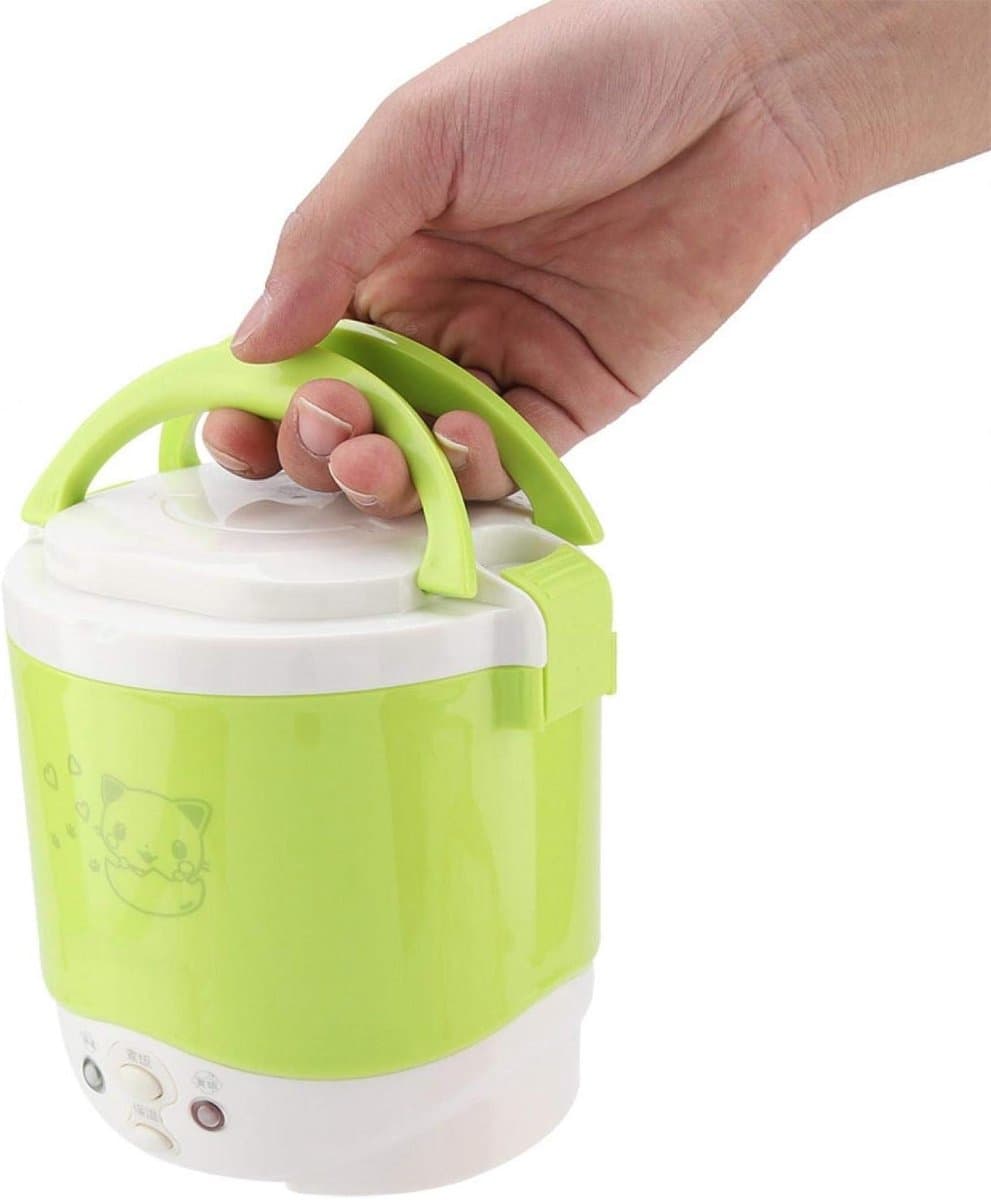 SnelShoppen - Electric Rice Cooker 12V 100W 1.3L Multifunctionele Reis- en Soepkoker - Draagbare Food Steamer voor Auto - Groene Kleur voor Camping en thumbnail 2