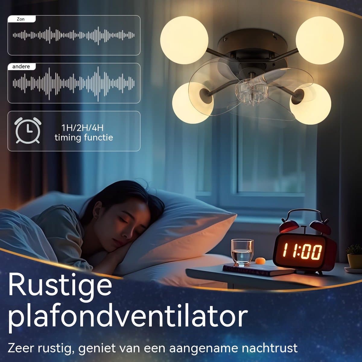 Glitzerlife - Plafond ventilator met verlichting Plafondlamp Ventilatorlamp - 4xG9 fitting - Stille plafondventilator DC motor 6 snelheden - afstandsbediening timerfunctie - modern design PC metaal - Ø50cm - wit thumbnail 6