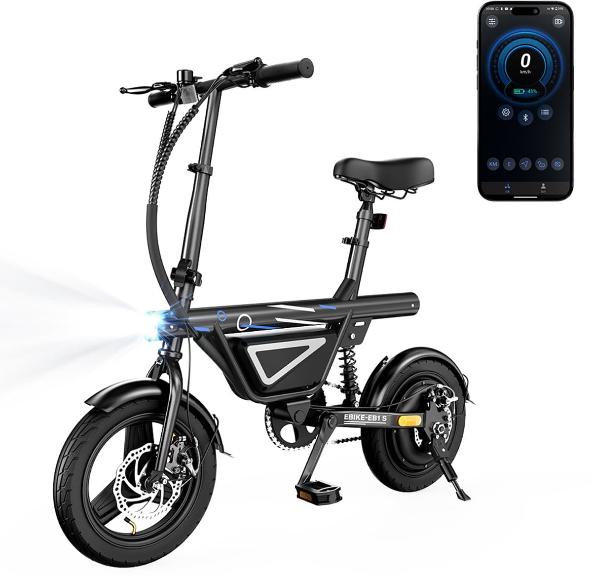 iScooter EB1S E-Bike - 14 inch - 30km actieradius - 250W motor - zwart thumbnail 6