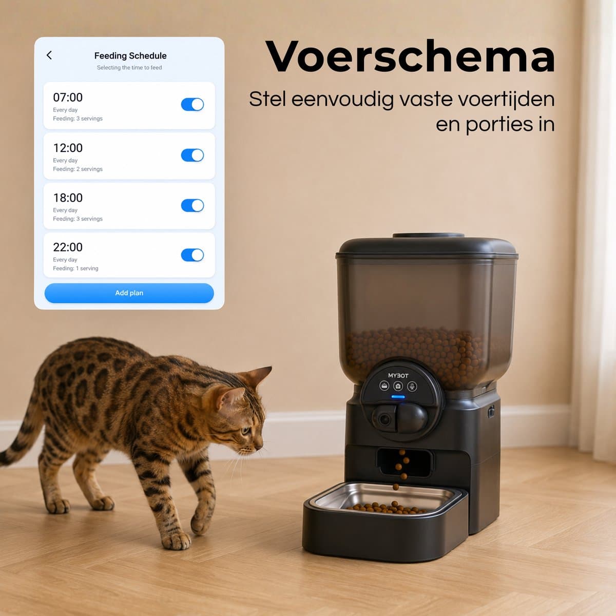 MYBOT Automatische Voerbak met Camera - Kat en Hond - Voerautomaat 6.5L - Verstelbare Camera via App - Oplaadbare Batterij - Voor Droogvoer - Zwart - P5 thumbnail 7