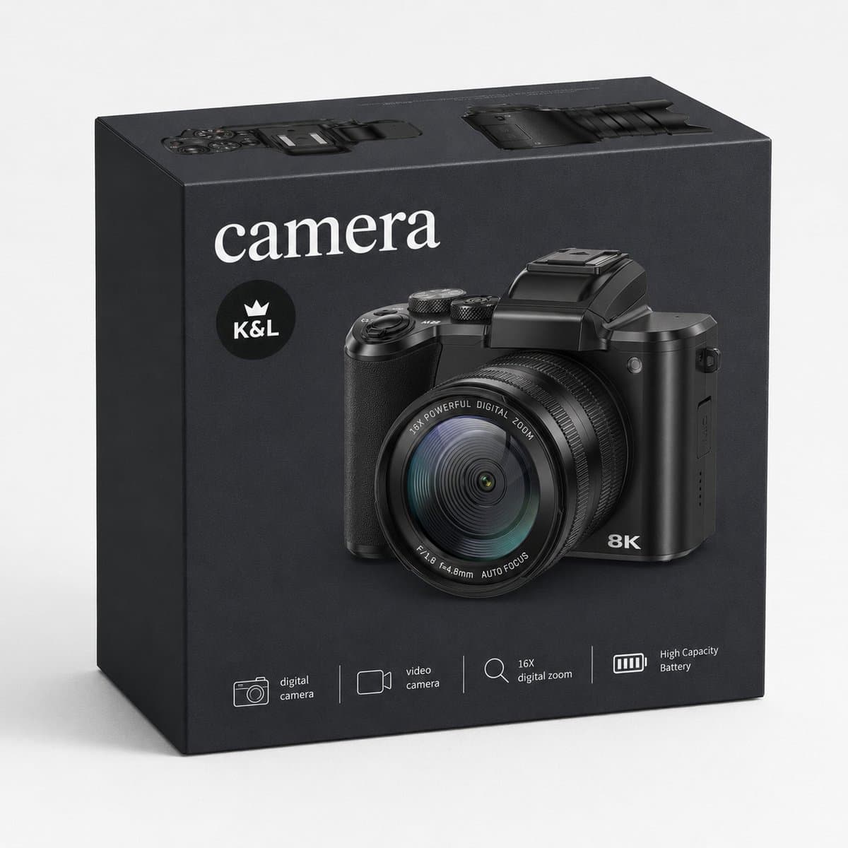 K&L Digitale Fotocamera 8K met WiFi - 88MP - 16 x Zoom - 64GB - 60FPS - HDR - Compact Camera - Vlog Camera thumbnail 7