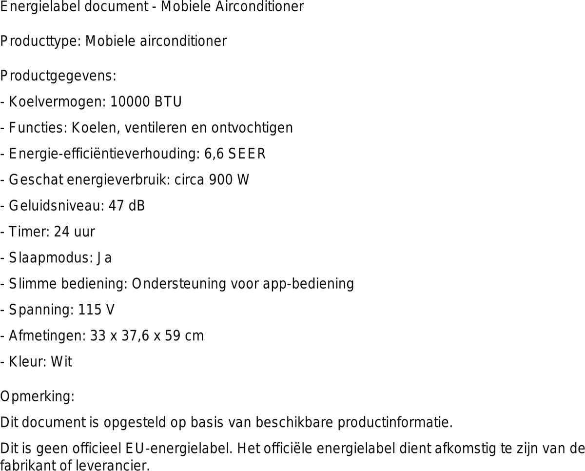 Mobiele airco 10000 BTU stil met WiFi, ontvochtiger en afstandsbediening 3-in-1 functie thumbnail 2