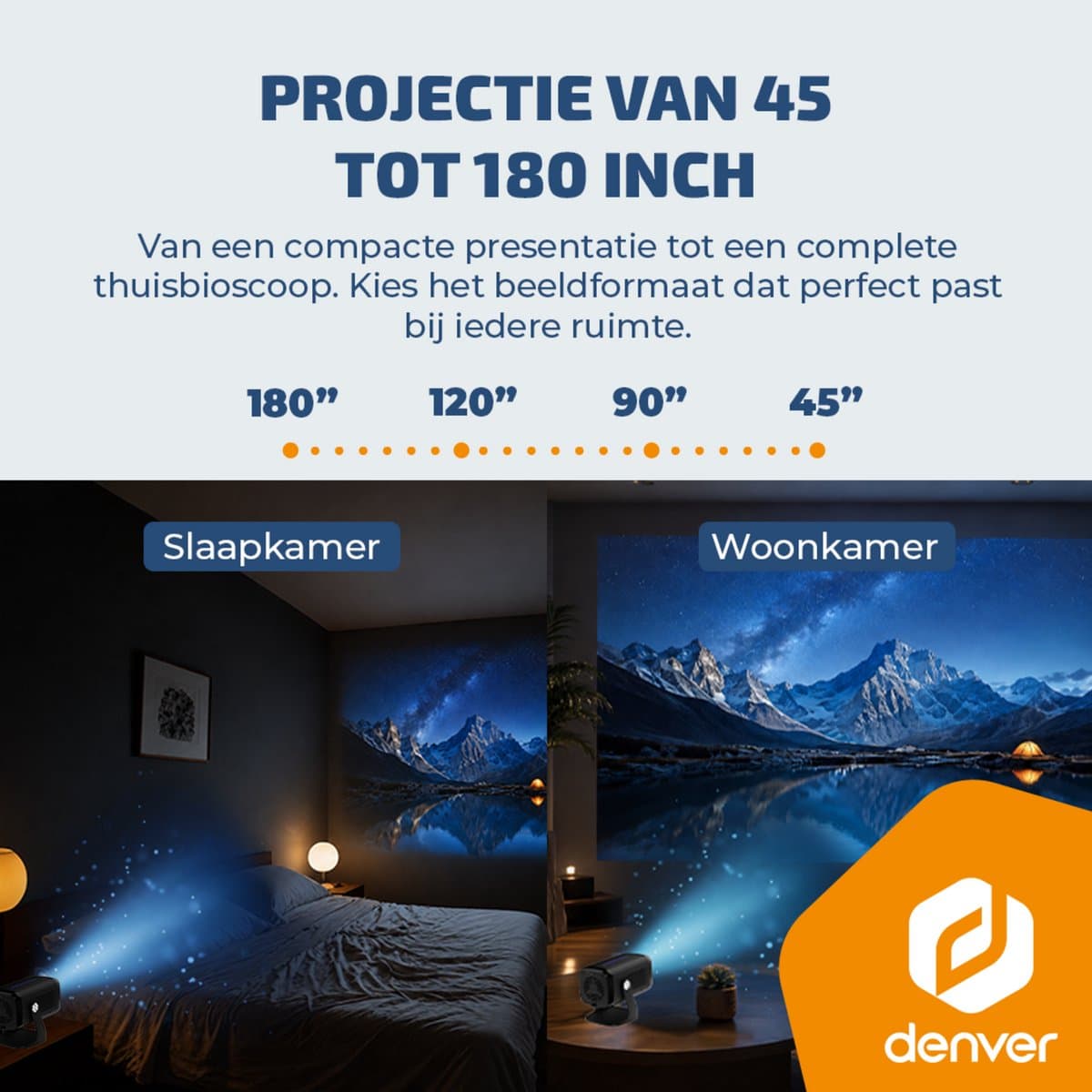 Denver Beamer - 4K 3840x2160P - 700 ANSI Lumen - Projector - Thuisbioscoop - HDMI - USB-C - PR4852 thumbnail 4