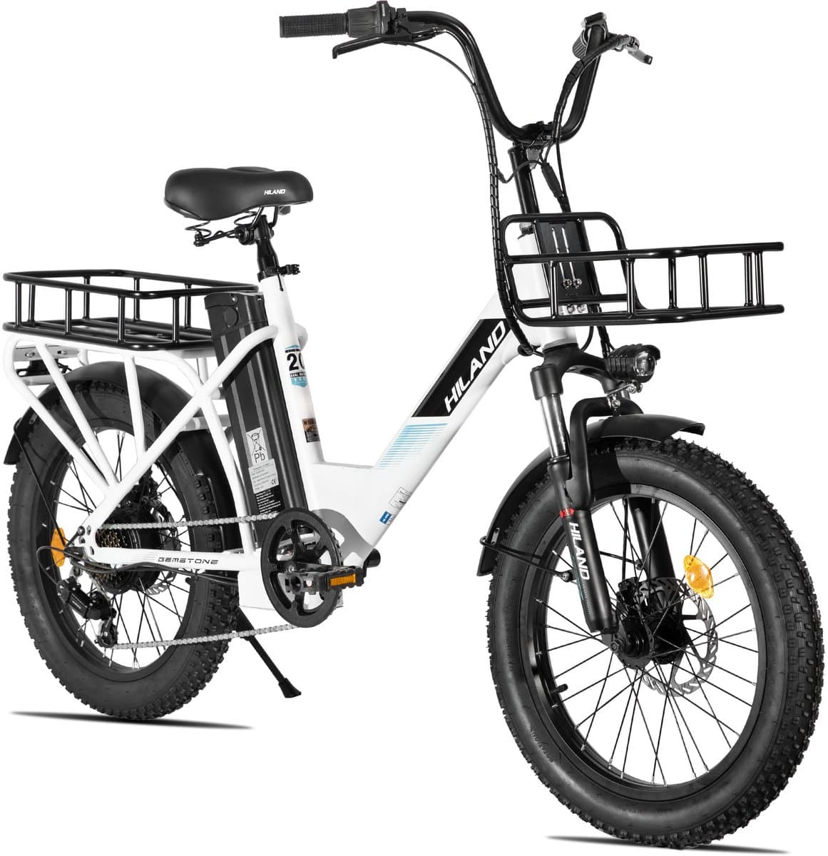 HILAND Elektrische Cargo Fatbike – 20" Dikke Banden – 48V – 7 Speed – Wit thumbnail 3