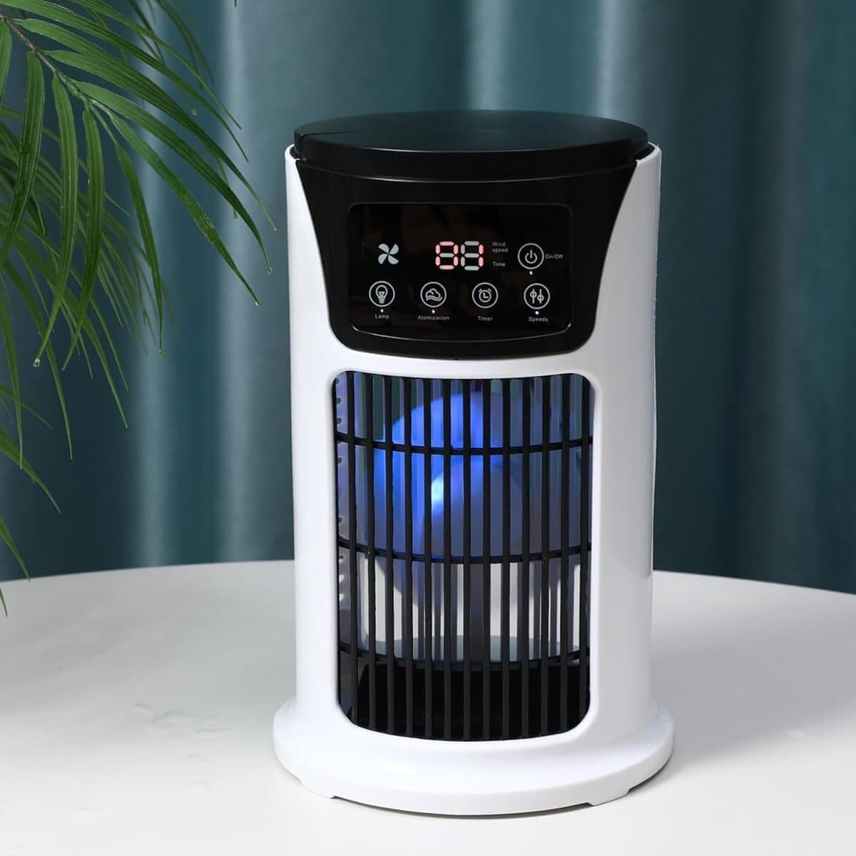 Draagbare airco, luchtbevochtiger en ventilator met sfeerverlichting – USB-koelunit (3-in-1-functie); onmisbare draagbare USB-koeler/ventilator voor kantoor en thuisgebruik thumbnail 4