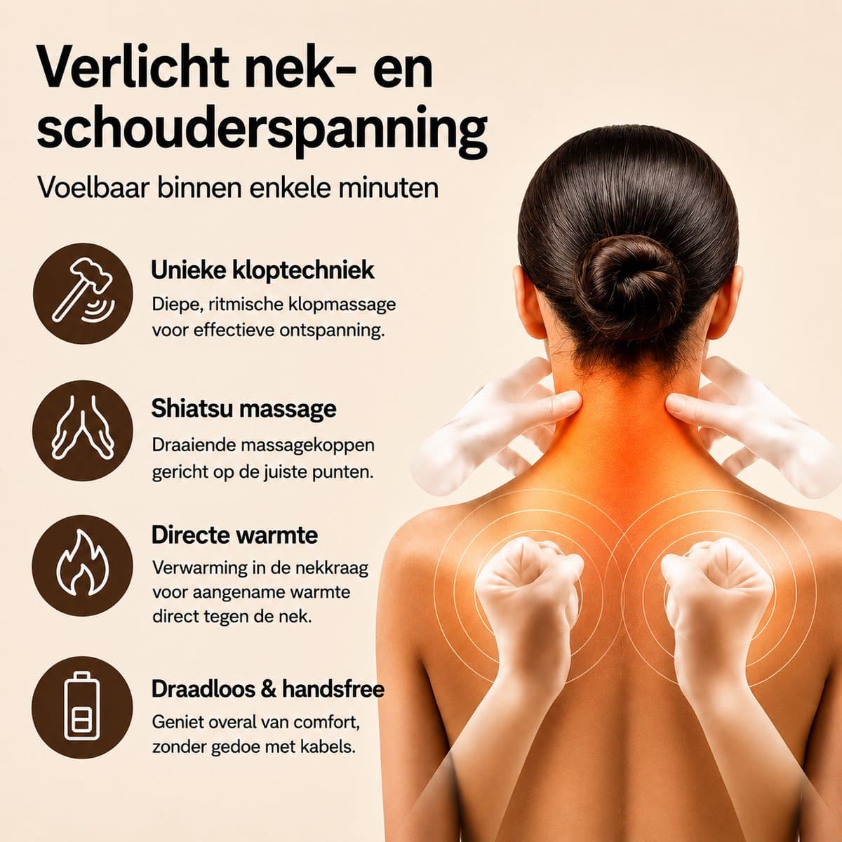HALUNI® Serenity Neck Pro – Nekmassage Apparaat Draadloos met Warmte – Shiatsu Massage Nek & Schouders – Handsfree Spanning Verlichting thumbnail 3