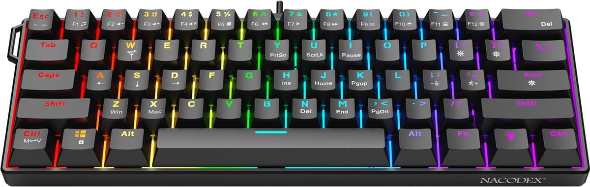 AJAZZ NK61 RGB Mechanisch Toetsenbord – 60% Gaming Keyboard – Hot Swappable – Rode Switches – 61 Toetsen – USB Bekabeld – Zwart thumbnail 8