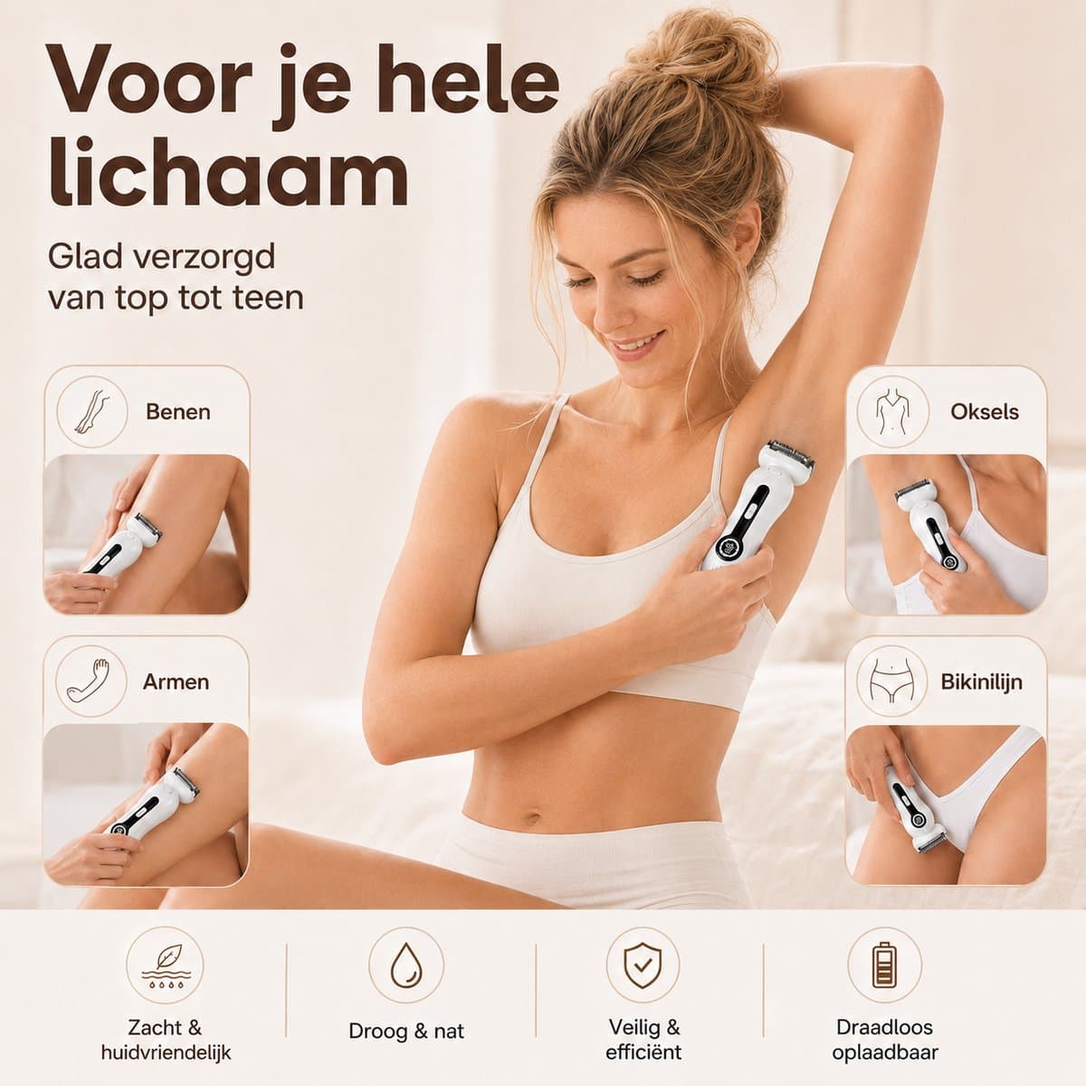 NueNext 3 in 1 Ladyshave Voor Vrouwen Gezicht - Oksels - Benen - Bikinilijn - Scheerapparaat Vrouw - Trimmer dames - Ladyshaves Bikinitrimmer - Oplaadbaar thumbnail 2