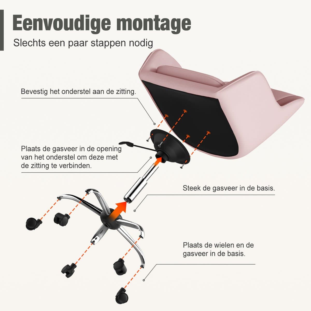 Hiaonyx Bureaustoel-Ergonomische bureaustoel-bureaustoelen voor volwassenen-Dubbel gelaagd zitkussen-360 graden draaibaar-Metalen onderstel-Roze thumbnail 7