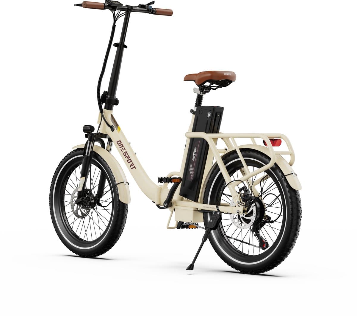 ONESPORT-Opvouwbare elektrische stadsfiets-120 km ondersteuning-816Wh grote accu-20x3.0 inch brede banden-250W stille motor-40Nm koppel-48V17Ah-voor-achter schijfrem-vering-bluetooth-weiß thumbnail 8